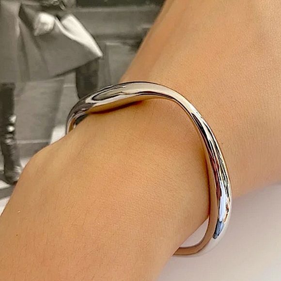 Sterling Silver Irregular Bangle Cuff Bracelet Geometric - Picture 6 of 15